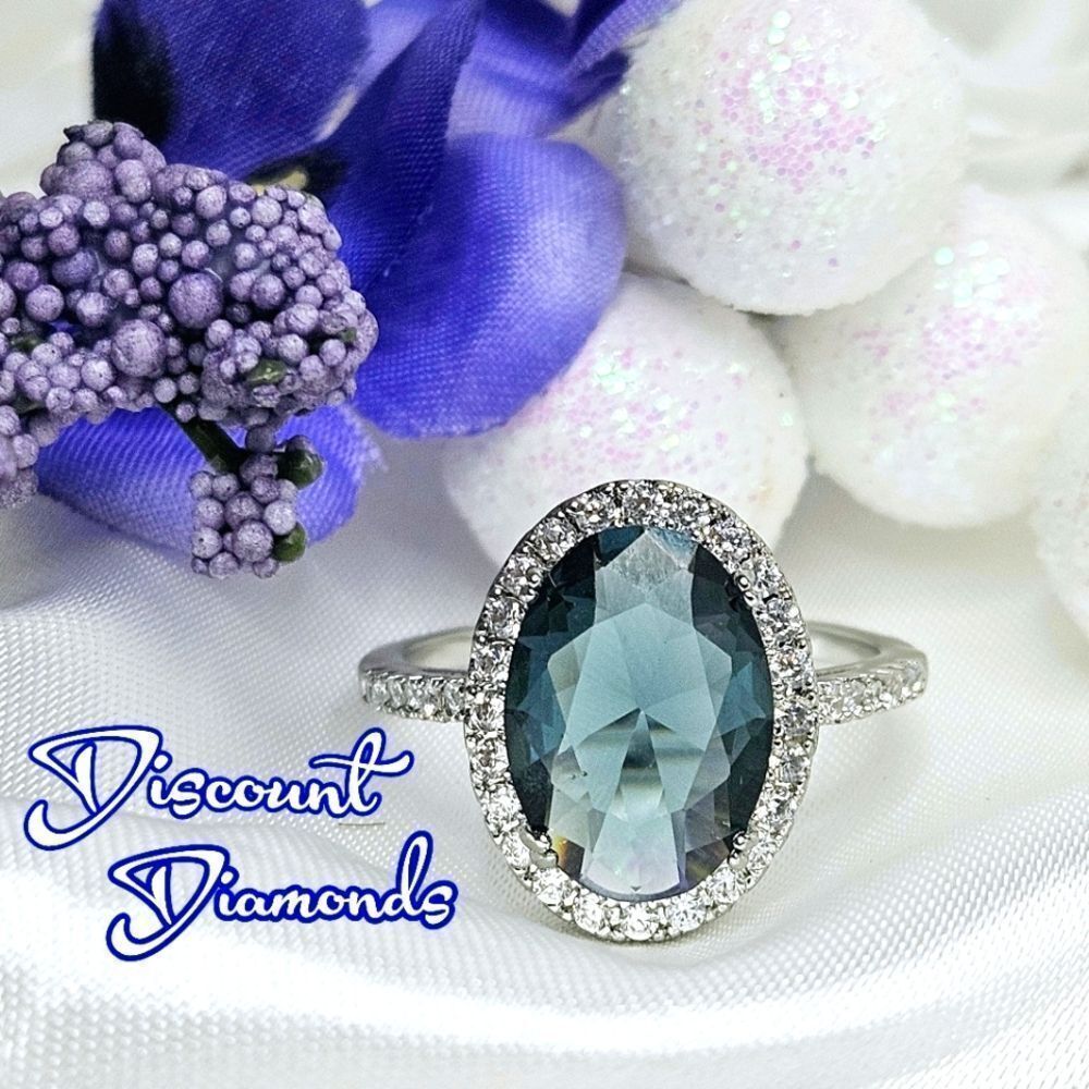 London Blue Topaz & Clear White Topaz  Cocktail Ring on 925 Sterling Silver